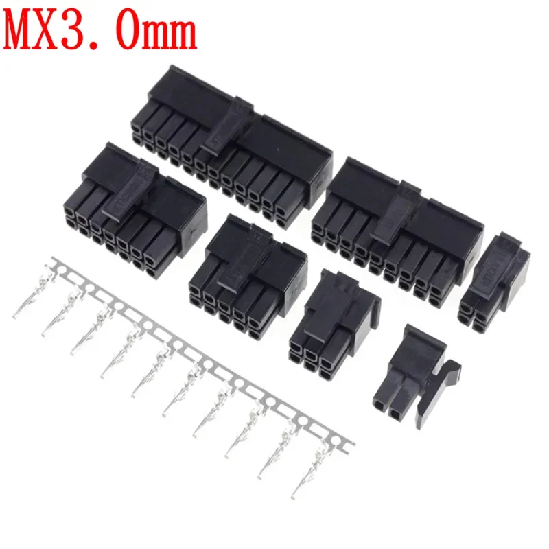 10sets Micro-Fit 3.0 2P 4P 6P Connector 3.0mm Pitch Male Housing 8P 10P 12 16P 18P 20P 24Pin Mini 5557/43025 Male Shell+Terminal