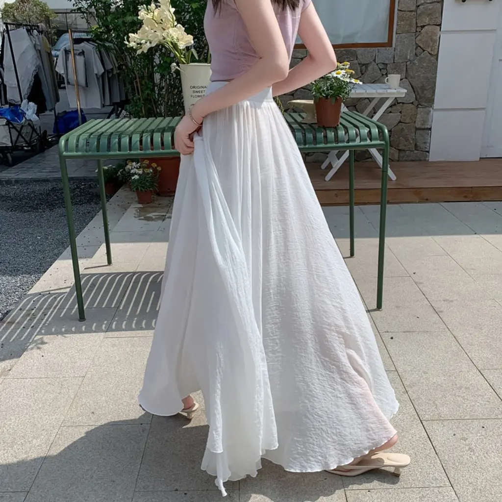 

Women's Cotton Linen Skirt Summer Style Elegant Floor-Length A-Line Umbrella Skirt Slimming Look Covering Crotch