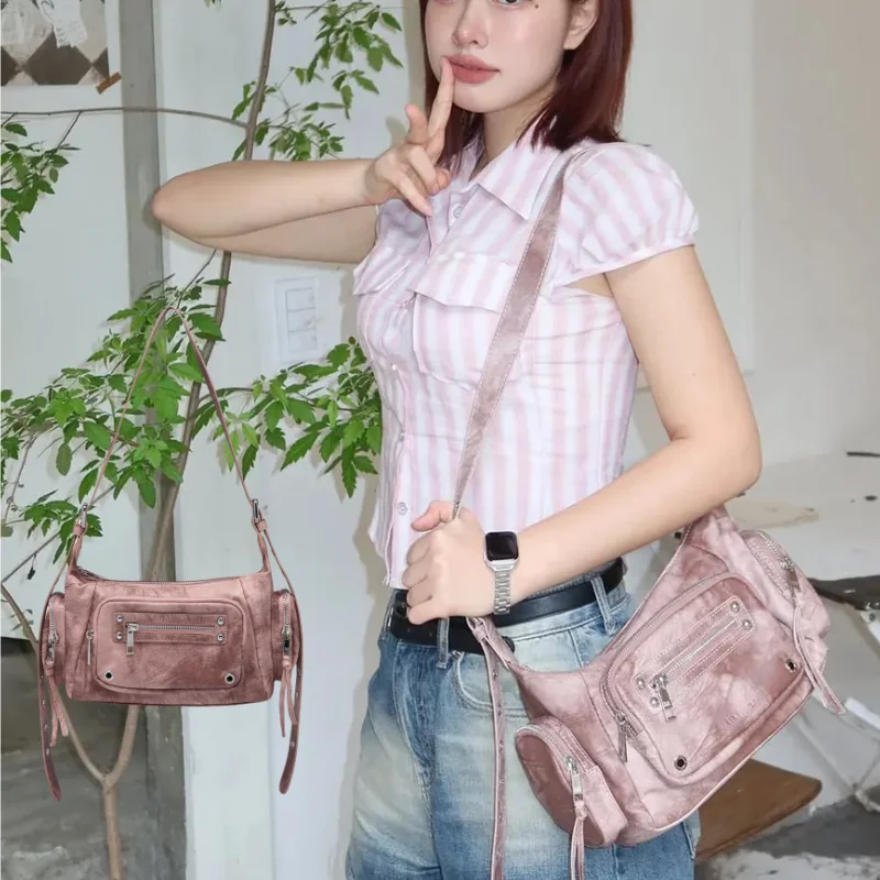 

New Soft Leather Black Zipper Bag Korean Niche High-end Leather Purple Shoulder Bag