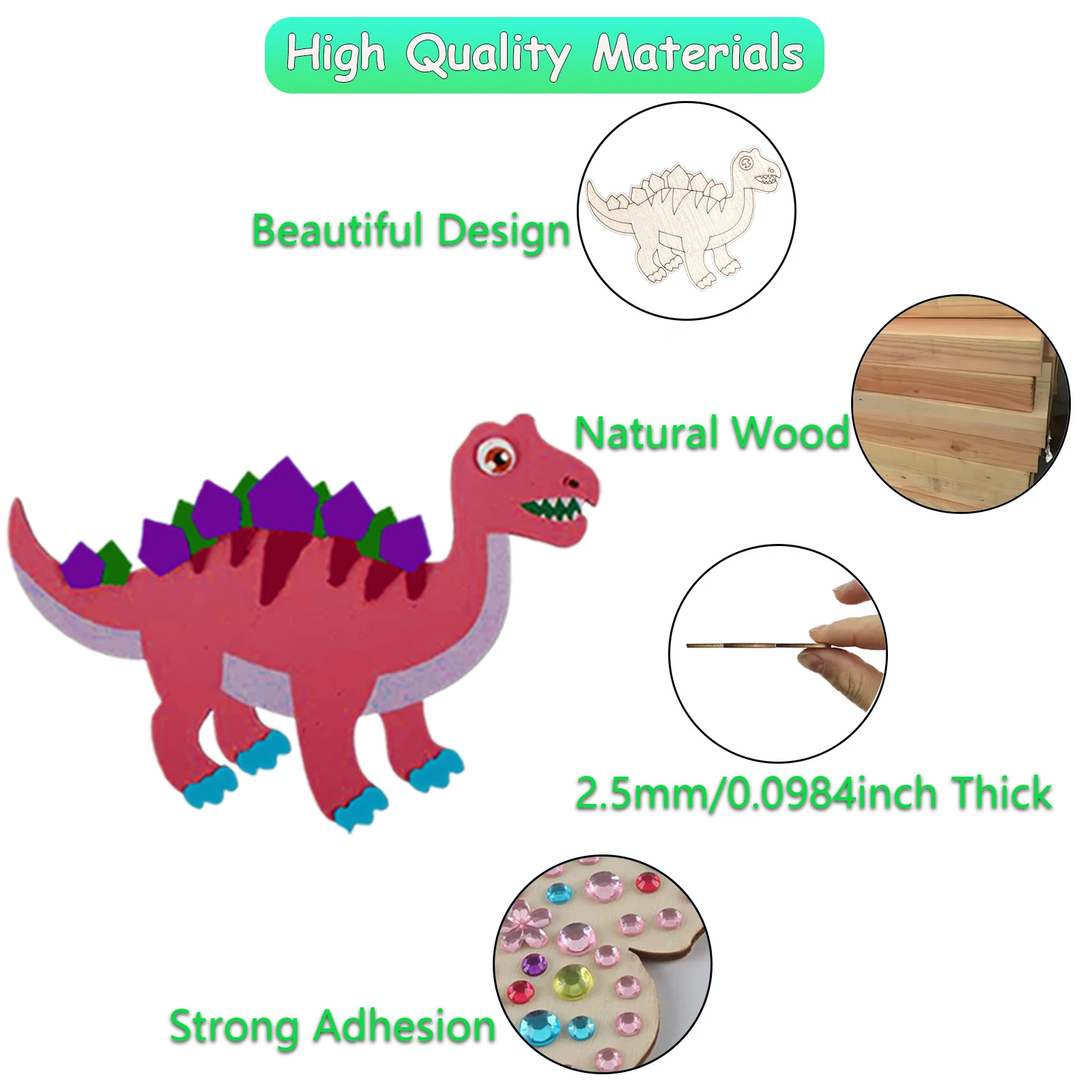218PCS Dinosaur Wooden Craft Set, 12 Unfinished Dinosaur Wood, Birthday Party Decorations, Gift Labels, Wooden Craft Set