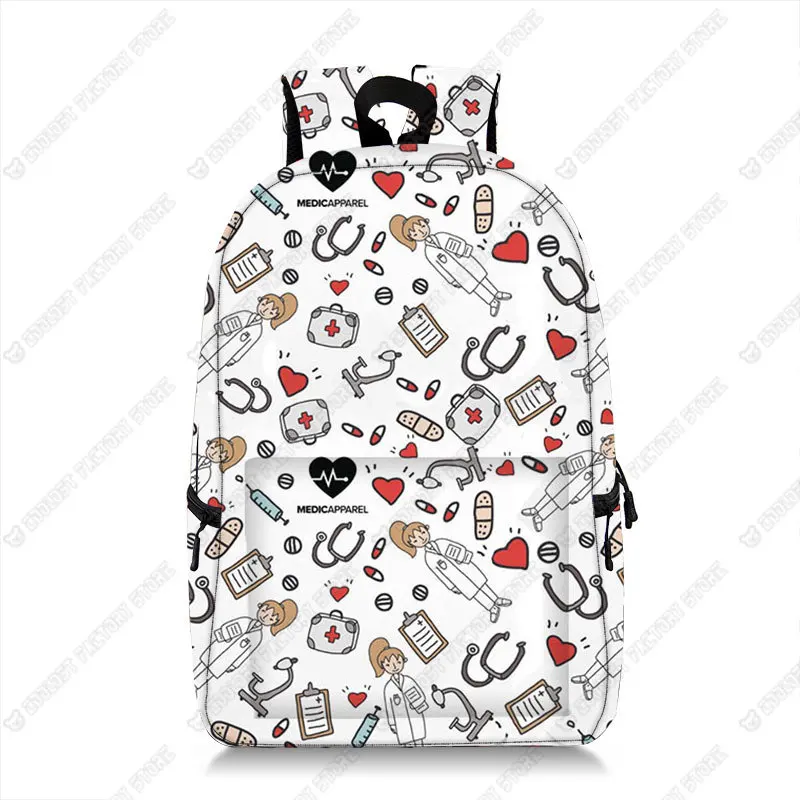 Doctor Nurse  ECG Printing Backpack for Teenager Girls Children Cute Tooth Fairy Travel Bag Student Bagpack