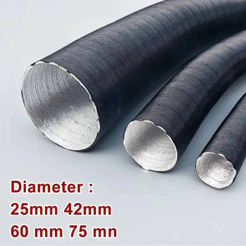 25/42/60/75mm Diameter 100-500cm Diesel Parking Heater Duct Ducting Pipe Hose Black For Webasto Eberspacher Heater Car Camper