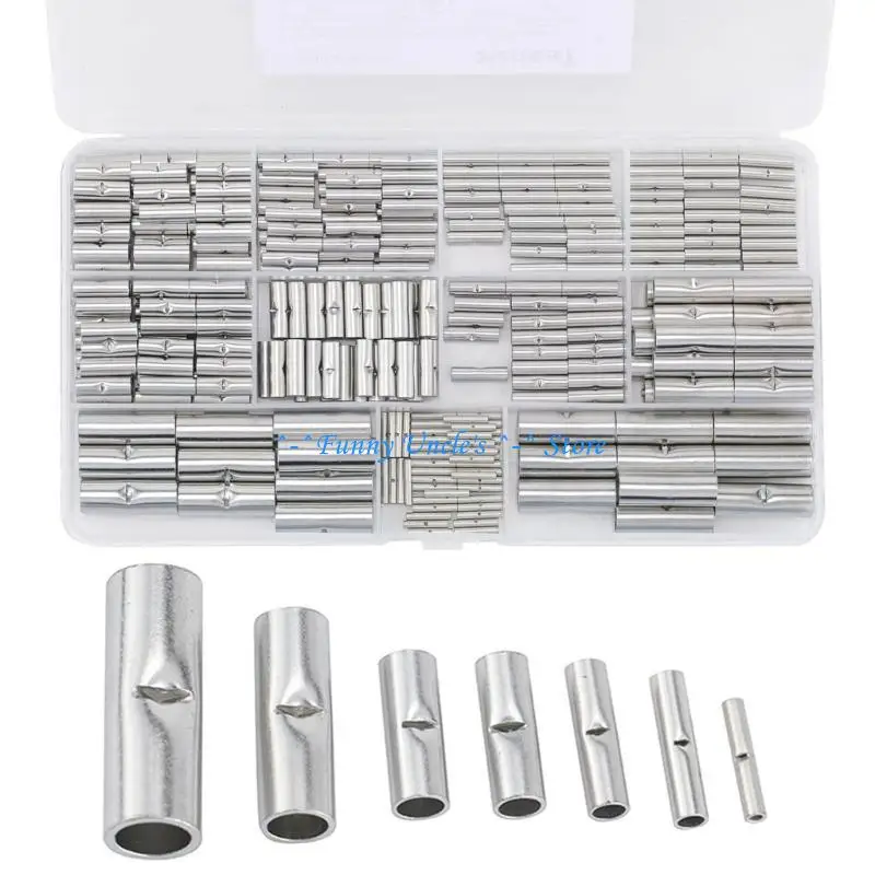 

E7CD 300Pcs NonInsulated Butt Wire Cable Connector Ferrule Copper Tinned Splices Crimp Terminals Sleeve Wire Connector