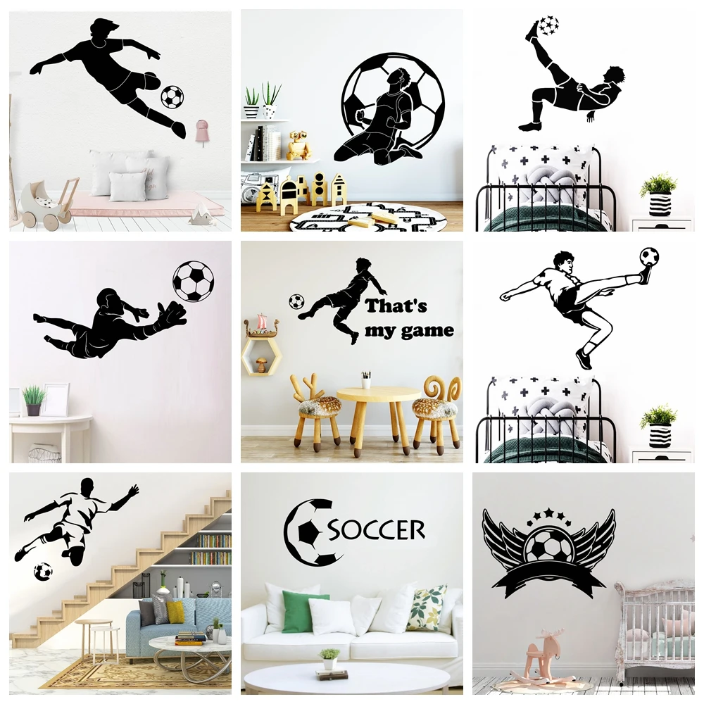 Cartoon Soccer Player Wall Sticker Vinyl Wallpaper For Kids Rooms Decor Football Vinyl Mural Decal Baby Room Stickers Mural