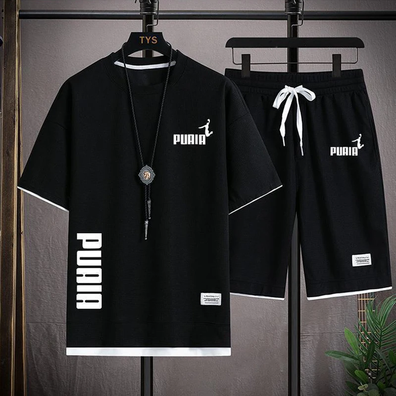 

Summer new 2026 casual sports suit men's fashion pullover, basketball short sleeved T-shirt+shorts two-piece set