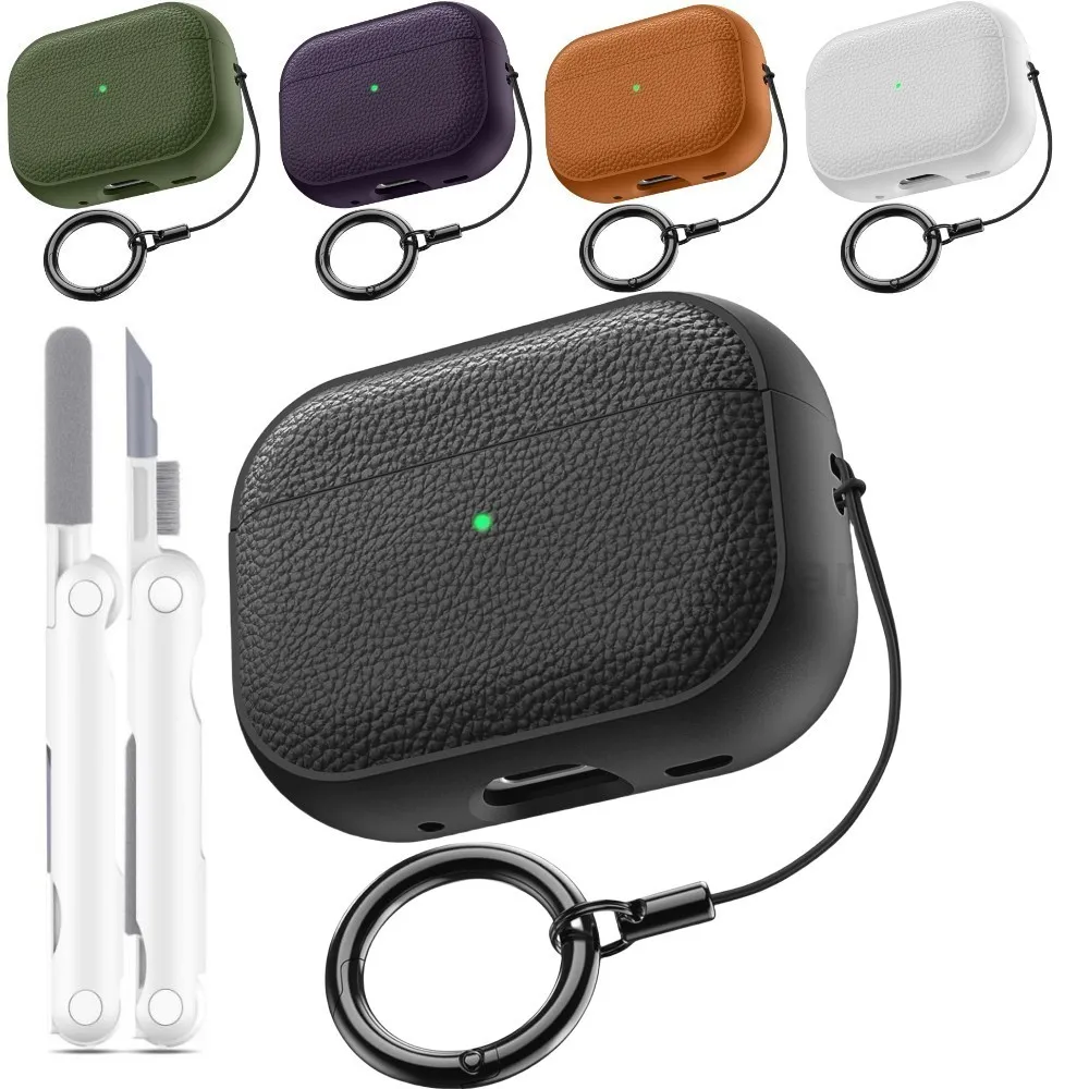 For Airpods 4 Leather Case ​with Keychain & Cleanimng Kit Cover Accessories Shockproof Case for AirPods Pro 2 Case