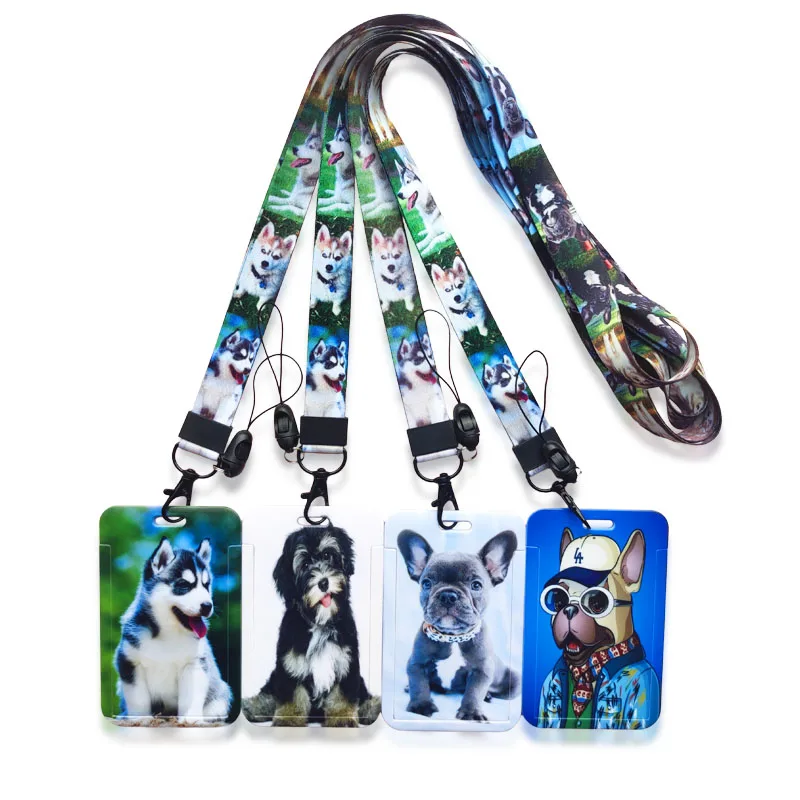 Lovely Dog Pattern Lanyard ID Badge Card Holder Office Worker Cardholder Cover Credit Card Case Card Protector Kids Small Gift