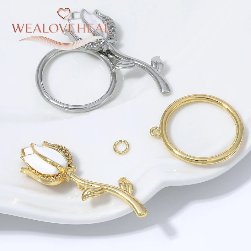 18K vergoldeter Messing-OT-Knebelverschluss, Rosenblüten-Emaille-Zirkon-Verschlüsse für Armbänder, Schmuckherstellungszubehör, DIY-Zubehör – Detail 17
