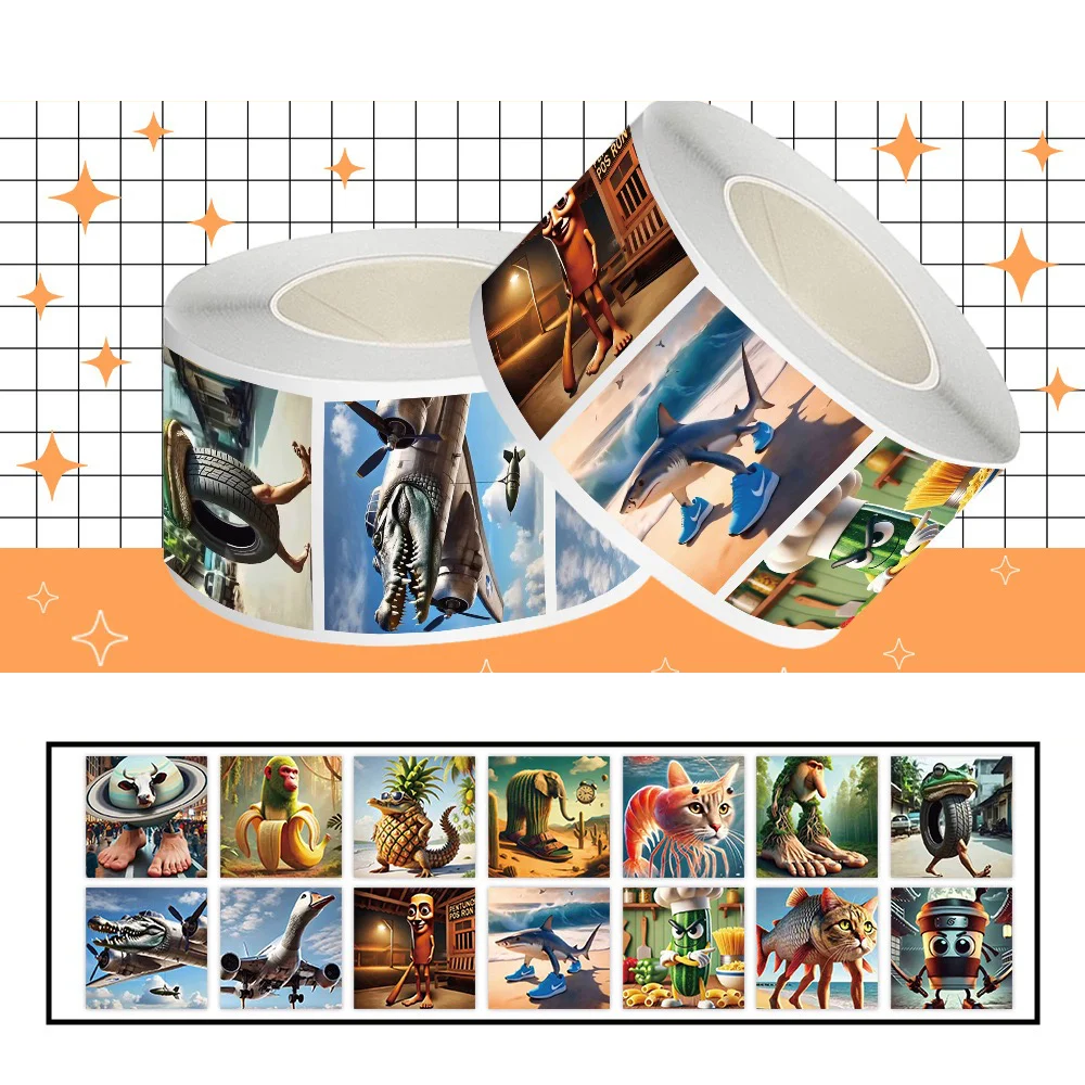 

500pcs/Roll Tung Tung Sahur Italian Brainrot Animals Sealing Stickers Roll Abstract Animal Decoration Sticker Kids Reward Toys