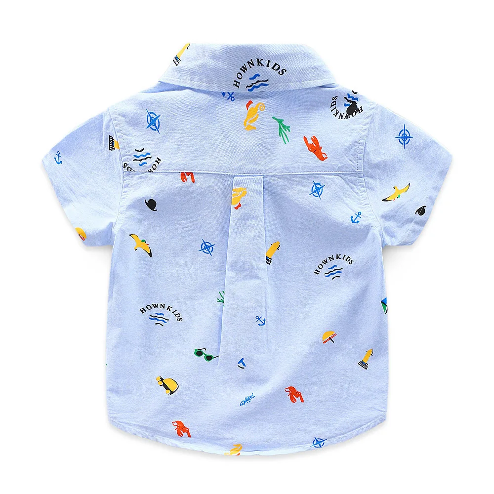 2 3 4 5 6 Years Boys Short Sleeve Collar Shirt Summer Children\'s Clothing Cotton Toddler Kids Cartoon Printed Casual Tops