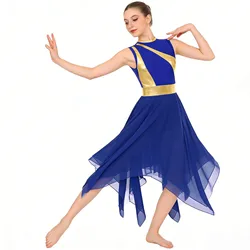 Womens Ballet Lyrical Praise Dresses Worship Dancing Costumes Irregular Hem Liturgical Church Praise Waltz Ballroom Tunic Dress