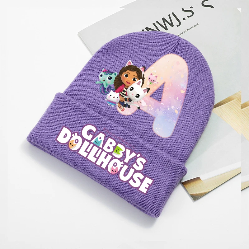 

Gabby Dollhouse New Knitted Hat Cartoon Letters A-Z Headdress Cute Wool Warm Winter Purple Hats Girl Cold Cap Knitted Xmas Gifts