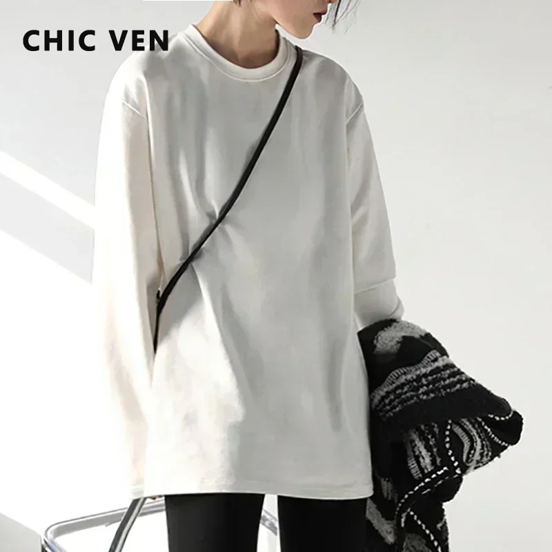 CHIC VEN Spring Autumn Women's Solid Color Loose Long Sleeve T-shirt O-neck Basic Top Bottomed Shirt  Casual  Tshirt Woman Femal