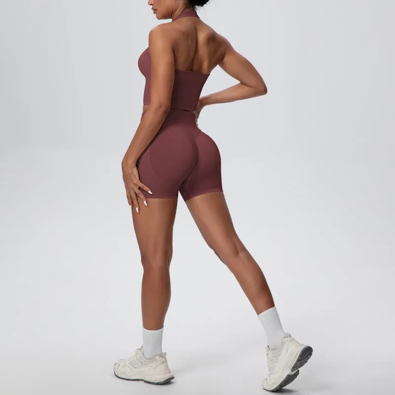 

Женский бесшовный подвесной комплект для йоги с красивой спиной, дышащий и облегающий спортивный комплект для отдыха на открытом воздухе, костюм для бега и фитнеса