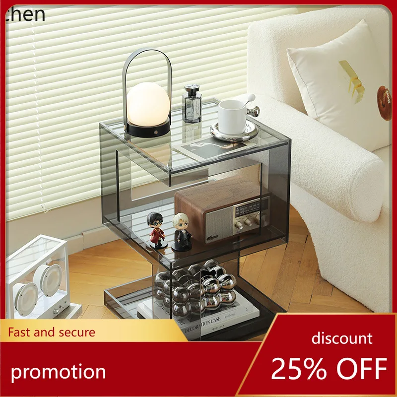 CZ Geometric Side Table Gray Acrylic Small Coffee Table Modern Simple Living Room Sofa Side Storage Table