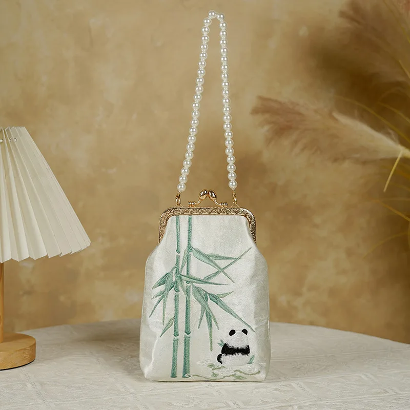 

Милая кавайная винтажная милая сумка с жемчужной ручкой и вышивкой для женщин, винтажная сумка 2025, маленький размер, вечерняя сумка через плечо для мобильного телефона