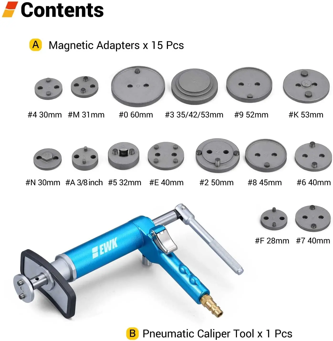 16 Pcs Pneumatic Brake Caliper Compression Tool Brake Piston Wind Back Air Retractor Auto Repair Tools