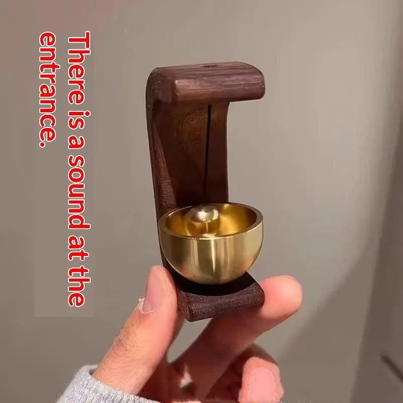Wooden Magnetic Doorbell Brass Chime Weather Resistant Natural Wood Frame Entry Alert for Patio Back Door Use