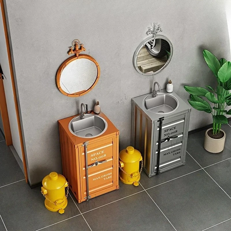 A Industrial wind container face wash basin, retro commercial floor column wash basin, bar wash basin