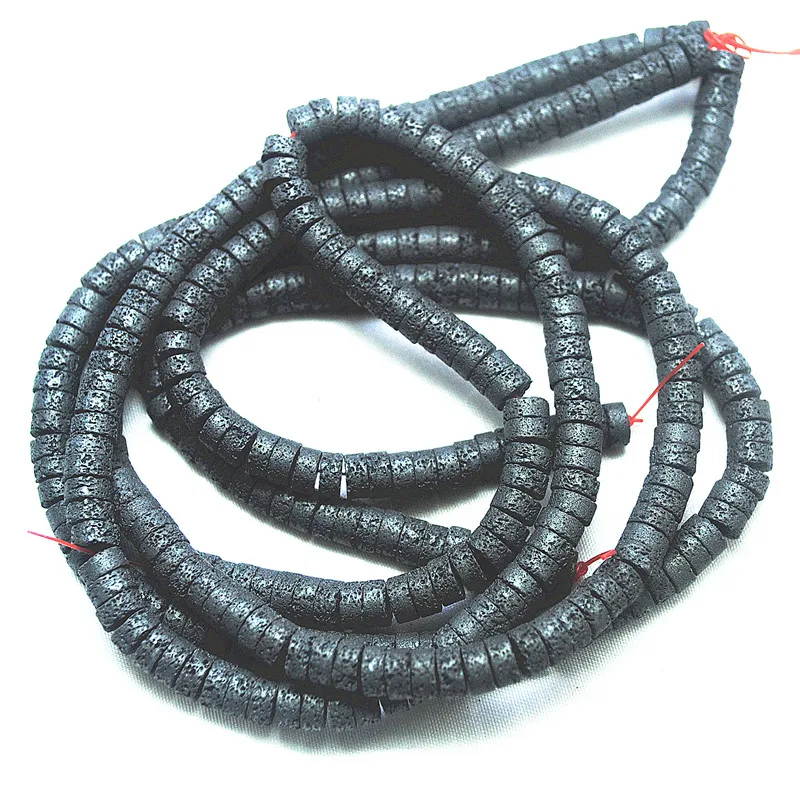 

130 шт. натуральных черных бусин из лавового камня в форме диска 6x3 мм для изготовления модных женских украшений и ожерелий