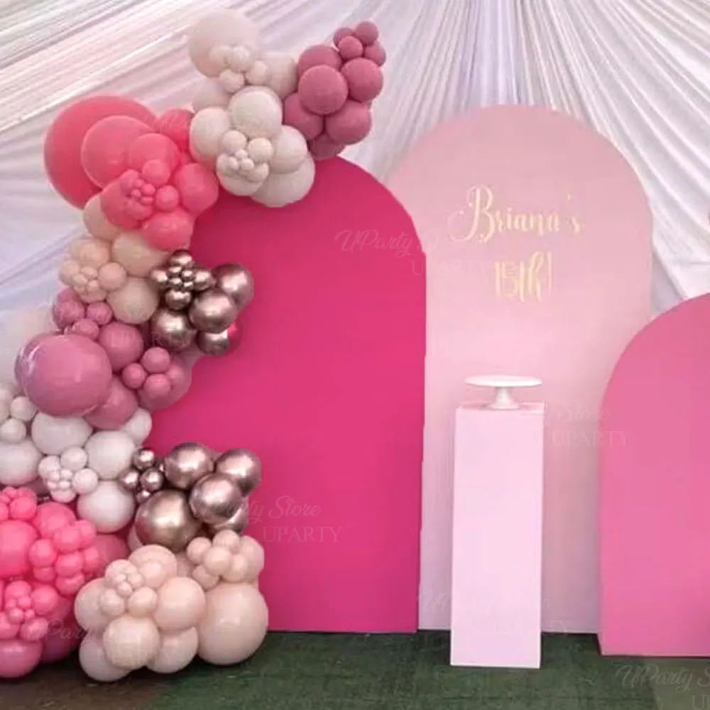 6~7,2FT Chiara Bogenbezug Stoff Creme Weiß Dusty Rose Rosa Hintergrund Bogenständer Abdeckung für Geburtstag Babyparty Hochzeitsdekoration – Detail 14