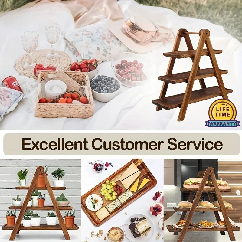 صينية تقديم من 3 طبقات، حامل كب كيك ثلاثي الطبقات، طبق تقديم مستطيل، صينية خشبية متدرجة، صينية تزيين بنية اللون #6