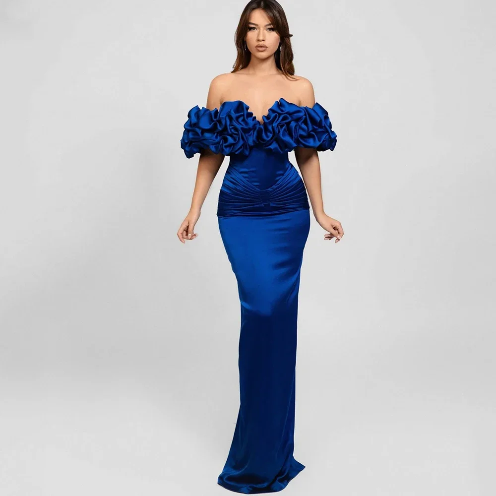 Flechazo – robe de soirée plissée, épaules dénudées, gaine, longueur au sol, fente au dos, lacets et fermeture éclair, robes de soirée personnalisées pour femmes