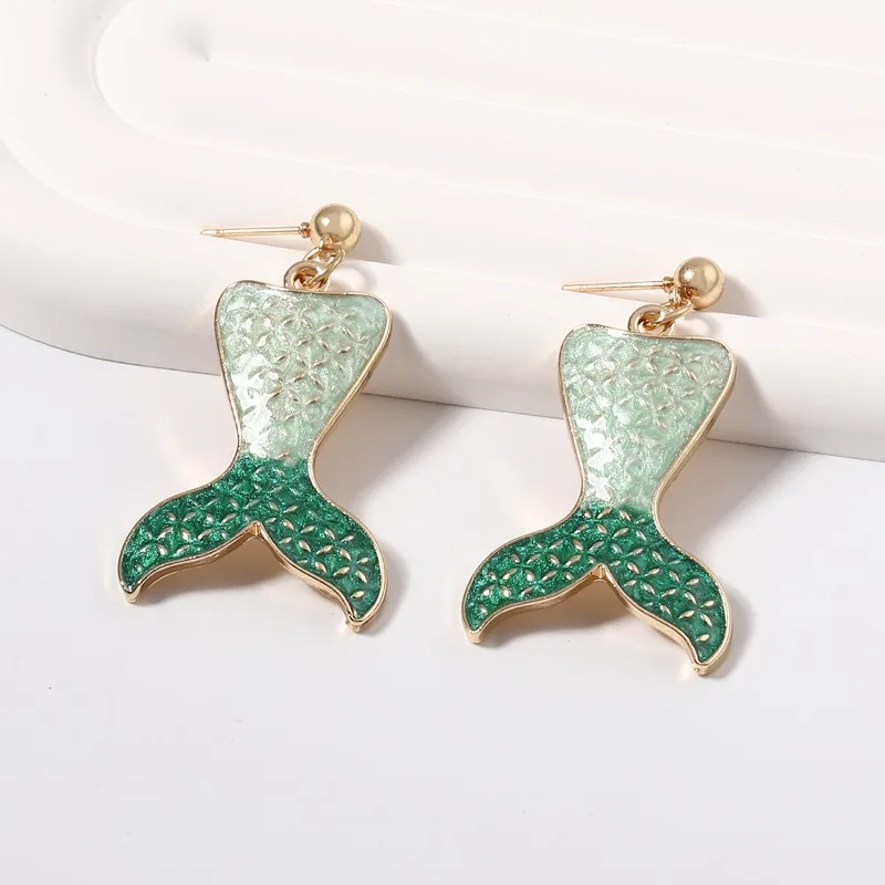 

New Personalized Fashion Drip Alloy Mermaid Tail Earrings Niche Cute and Versatile