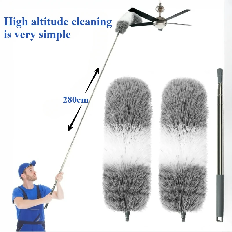 Brosse plumeau en microfibre de 2.8M, balai de nettoyage de plafond incurvé et extensible, collecteur de poussière électrostatique domestique