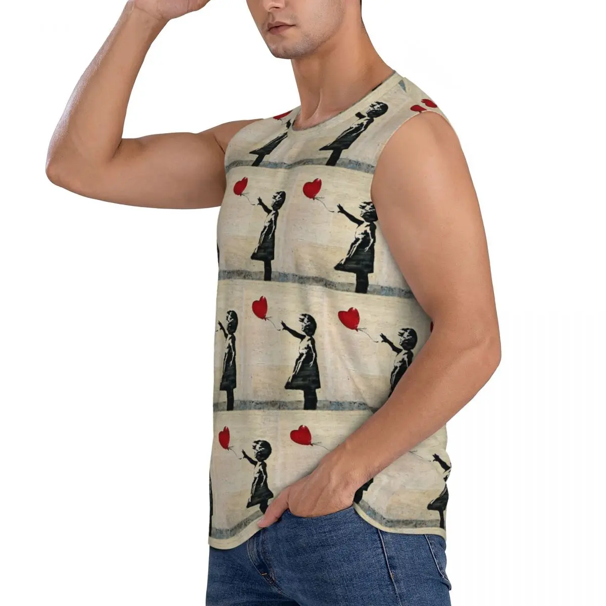 Banksy's Girl With A Red Balloon Men Sleeveless Tank Tops Quick Dry Breathable Gym Fitness Running Summer Casual Sport Vest