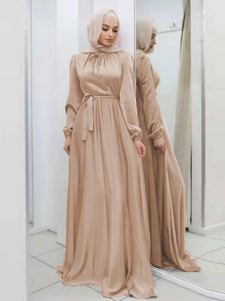 rose gold one shoulder sequin dress Silk Satin Crinkle Hijab - Old Gold main image 0