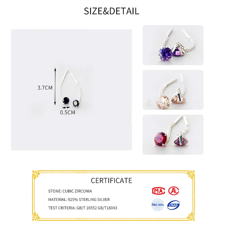 INZATT 925 Sterling Silver Five Colors Zircon Crystal Dangle Drop Earrings Short Tassel Chain For Women Wedding FINE  Jewelry