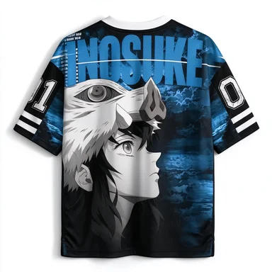 Ghost Slayer Blade INOSUKE Battle Anime Wild Boar Head Mask Side Face Deep Blue Storm Clouds Leisure Quick Drying Sports T-shirt