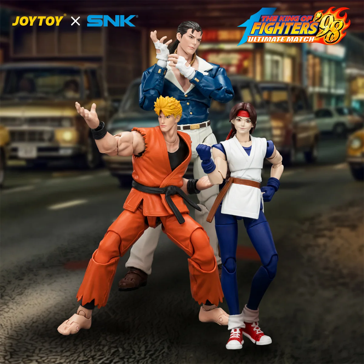 JOYTOY SNK 1/18 Maßstab KOF'98UM Art of Fighting Team Ryo Sakazaki Robert Garcia Yuri Sakazaki Actionfigur Modell Spielzeug zum Sammeln