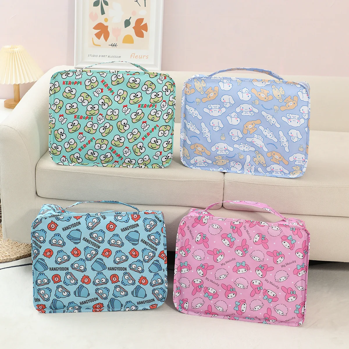 Kawaii Sanrio Hello Kitty Duffels 6-piece Set Cute Anime Storage Bag Packing Clothes and Shoes Travel Storage Bag Hangyodon