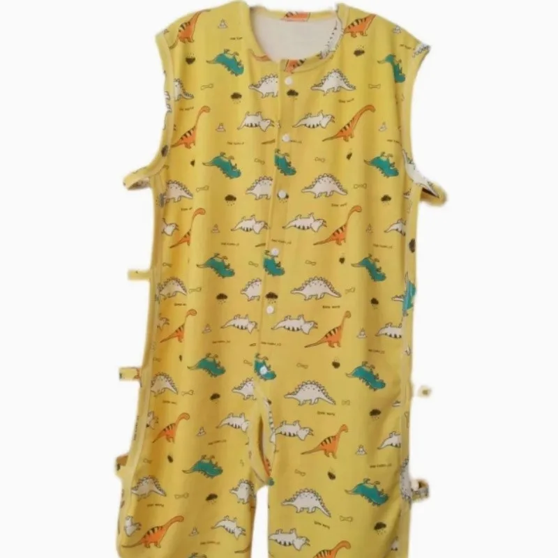 Adult Cotton Cartoon Print Bodysuit Sleeveless Hollow Out Open-crotch Shorts ABDL Diaper Onesie Pajamas Adult Romper Plus Size