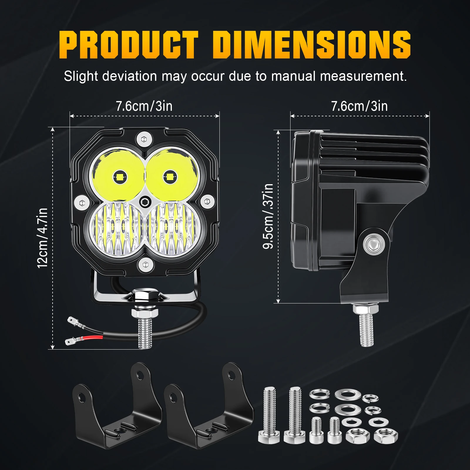 1 x 3'' 30W Bernstein/Gelb/Weiß 3-Farben-Würfel-LED-Pod-Licht, Spot- und Flutlicht-Kombinationsstrahl Offroad-Fahrlampe für UTV SUV Motorrad – Detail 12