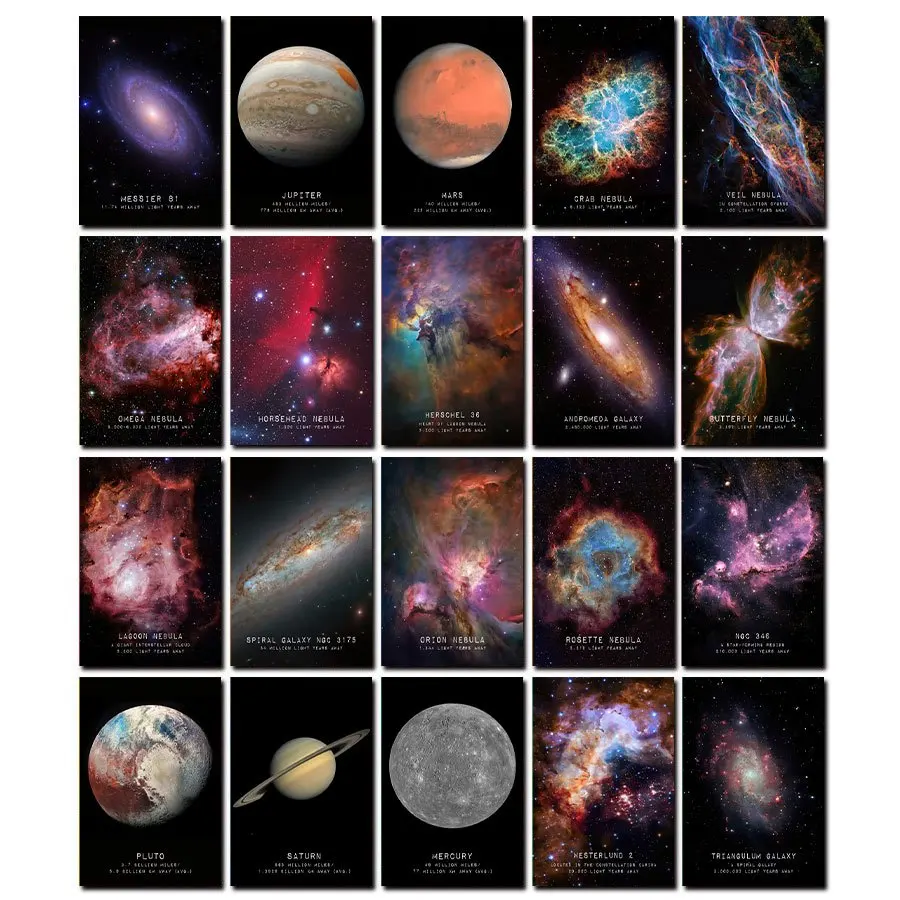20PCS Universe Series Galaxy Nebula Poster Art Wall Postcards, Reusable, Suitable for Mailing and Collecting