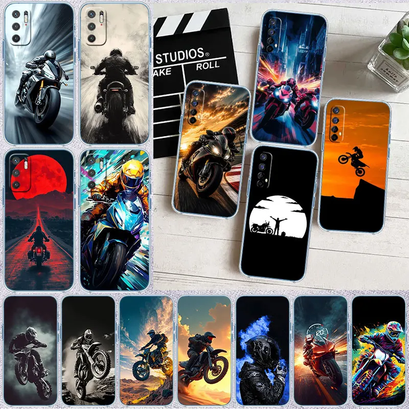 IO64 Motorcycle Racing Transparent Phone Case for Samsung Galaxy A04 A04S A14 A23 A34 A54 M23 M33 M52 M53