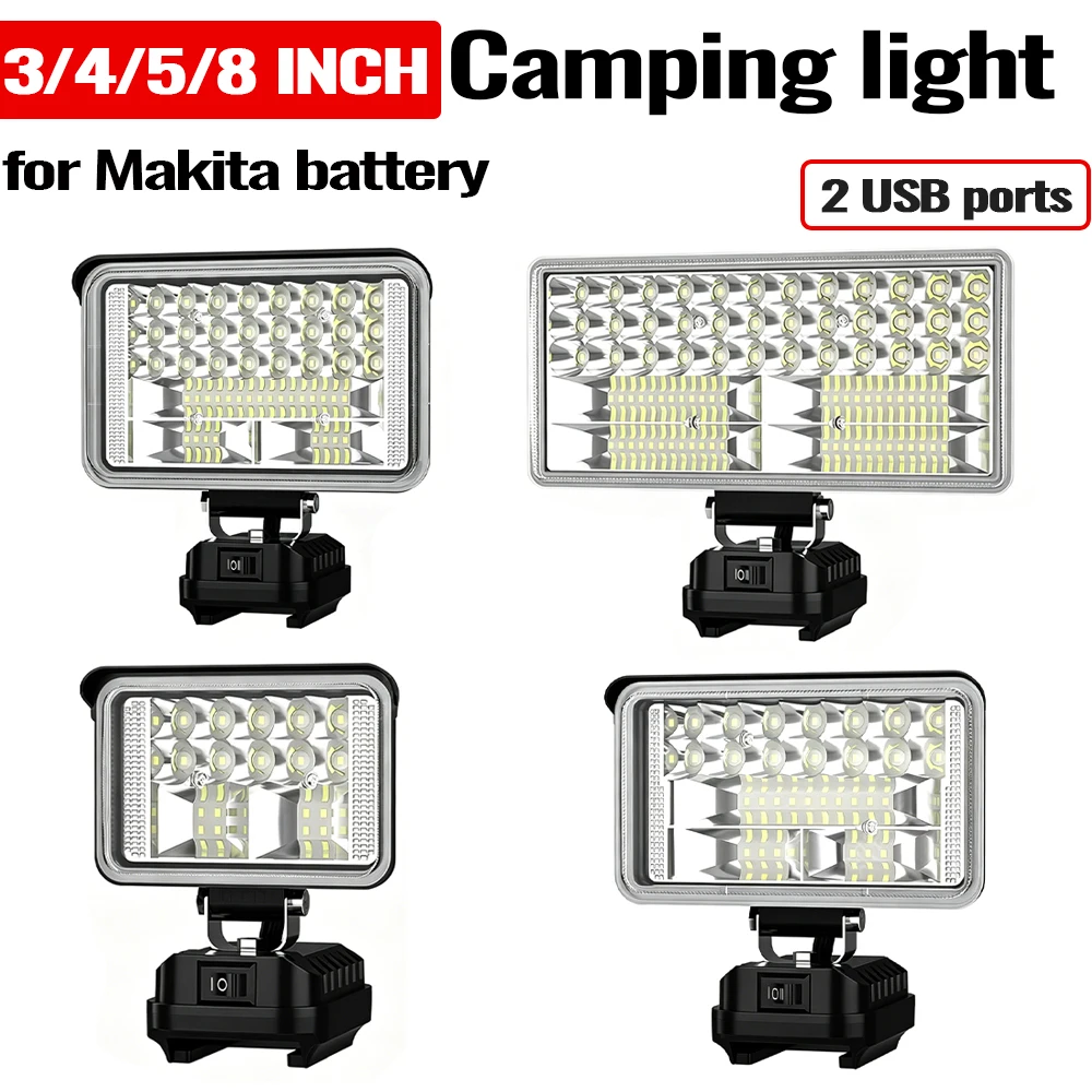 Portable Work Light For Makita LED Lights 3/4/5/8-inch Floodlight Flashlight 14.4-18V Battery Lamp BL1830 BL1840 With USB