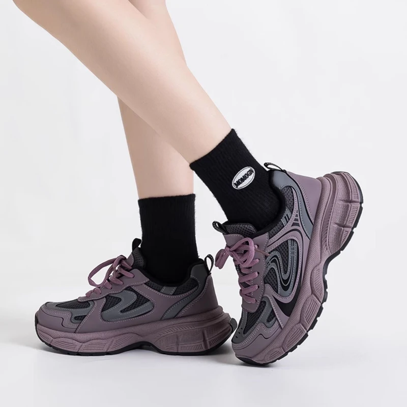 All Seasons Women’s Platform Sneakers Knitted Fabric Mesh Sports Shoes Street Fashion Casual Shoes Thick-soled Clunky Sneakers