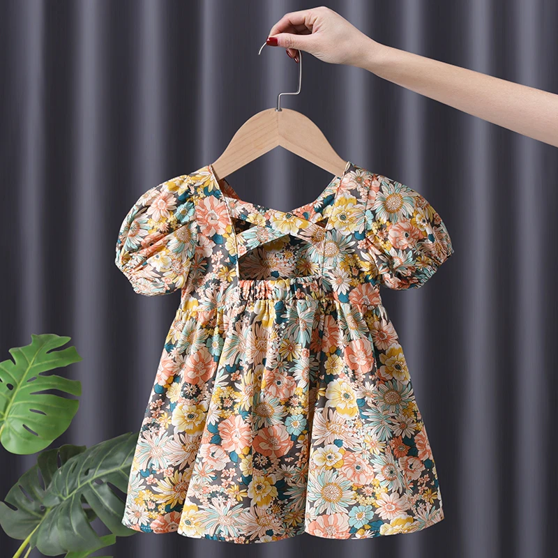 25 Styles Floral Printed Cotton Chic Princess Dress 1-5 Years Old Kids Baby Dresses New Summer Short Sleeve Cute Children Girls