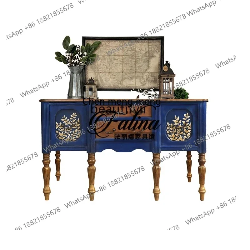 

D178 French side cabinet high-end art hand-painted living room locker American European solid wood carving foyer entrance cabine