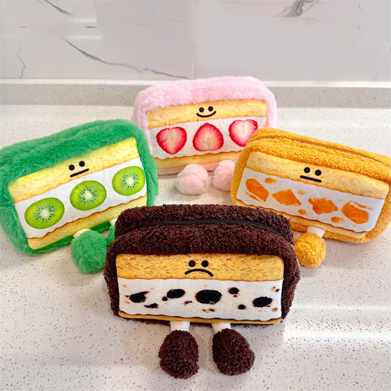 1 Pcs Cartoon Cute Strawberry Mango Chocolate Kiwi Sandwich Plush Toy Coin Purse Creative Fruit Plush Storage Bag Pencil Bag