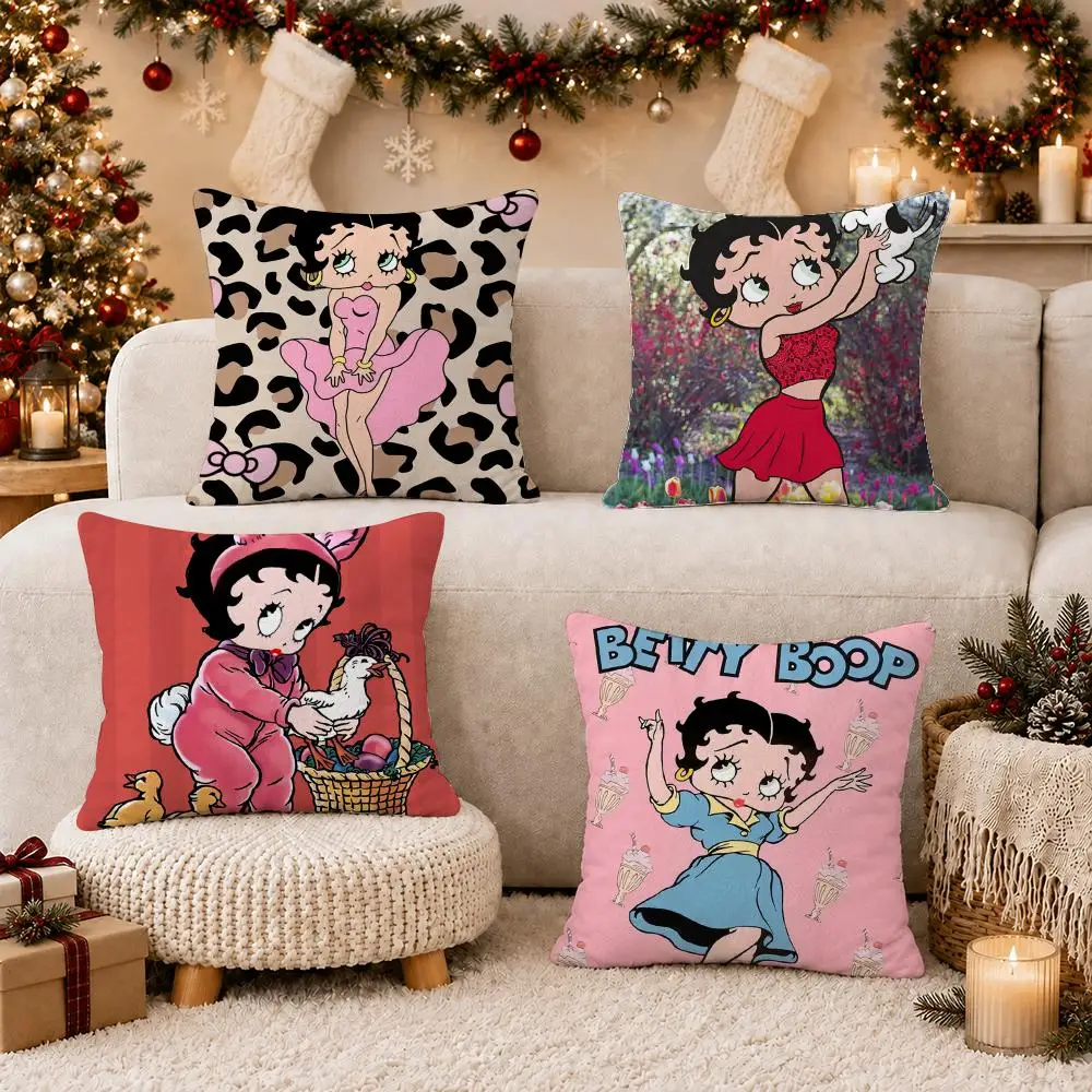 Cartoon B-Betty Boop Cushion Cover Soft Short Plush Pillow Case Cushion Cover for Living Room Sofa Decor