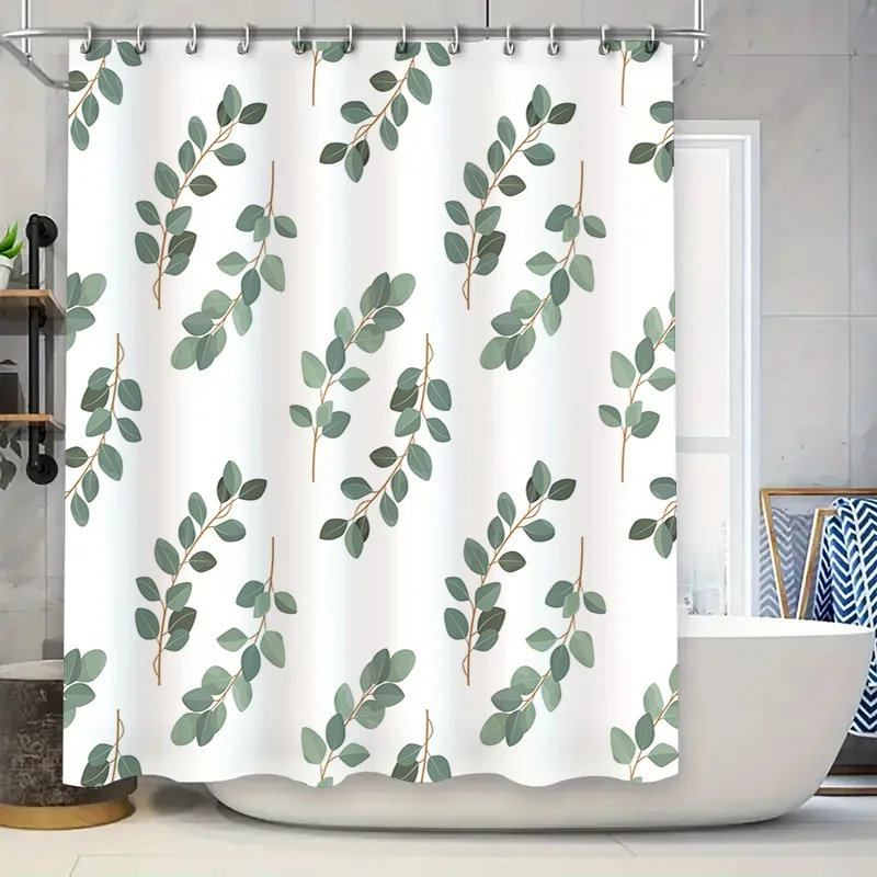

Eucalyptus Leaf Shower Curtain for Bathroom Decor Waterproof Fabric with Branches PatternWhite Bath Rug Set Included Customizabl