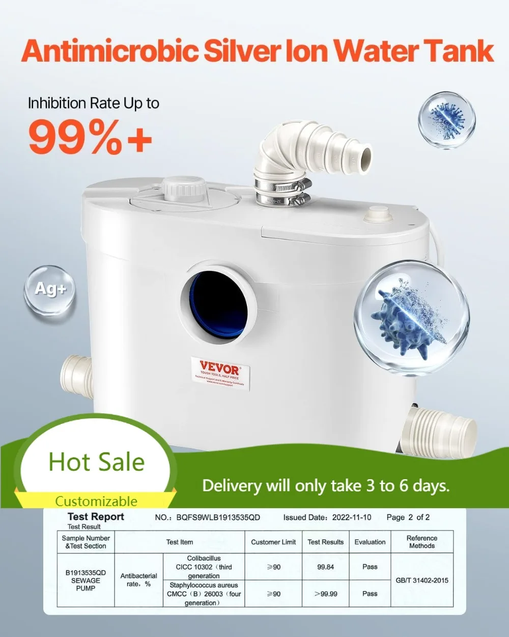 900W Macerator Pump, 48 GPM, 40ft Head, 4 Inlets, Sewage Disposal for Toilet, Basement, Shower, Sink