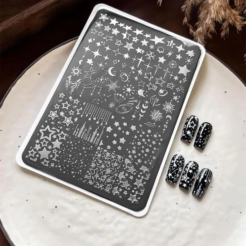 

1PCS Cartoon Moon Stars Nail Stamping Plates Rectangle Template Stencils Nail Art Stamp Image Plate Manicure Nail Print Tools