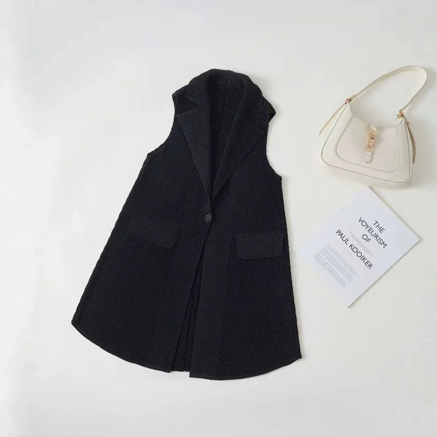 Miyake Pleated Summer New Women's Clothing: Solid Color Fish Scale Pleated Vest, Casual Elegant and Versatile Jacket