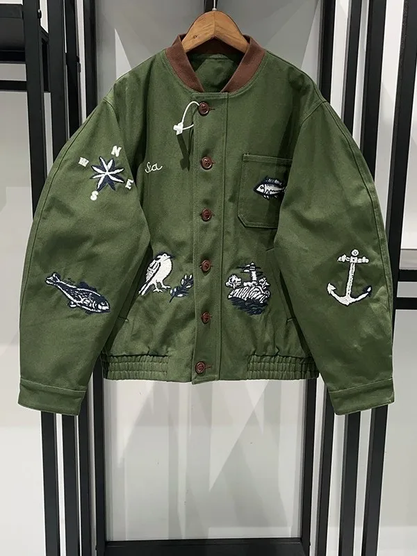 

plus Size 300 Pou American Retro Embroidered Jaet Loose Baseball Sle Men's Autumn Outerwear Comfortable Casual Coat